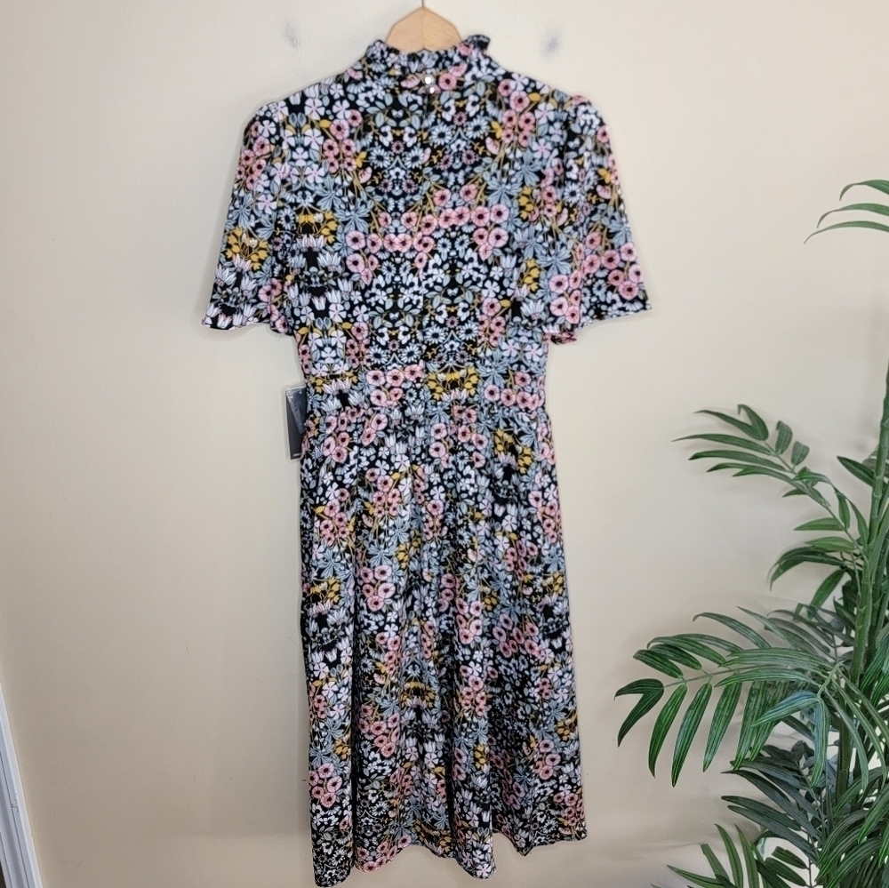 NWT Julia Jordan | Short Sleeve Mock Neck A-line Floral Midi Dress Size 6 - Picture 6 of 10